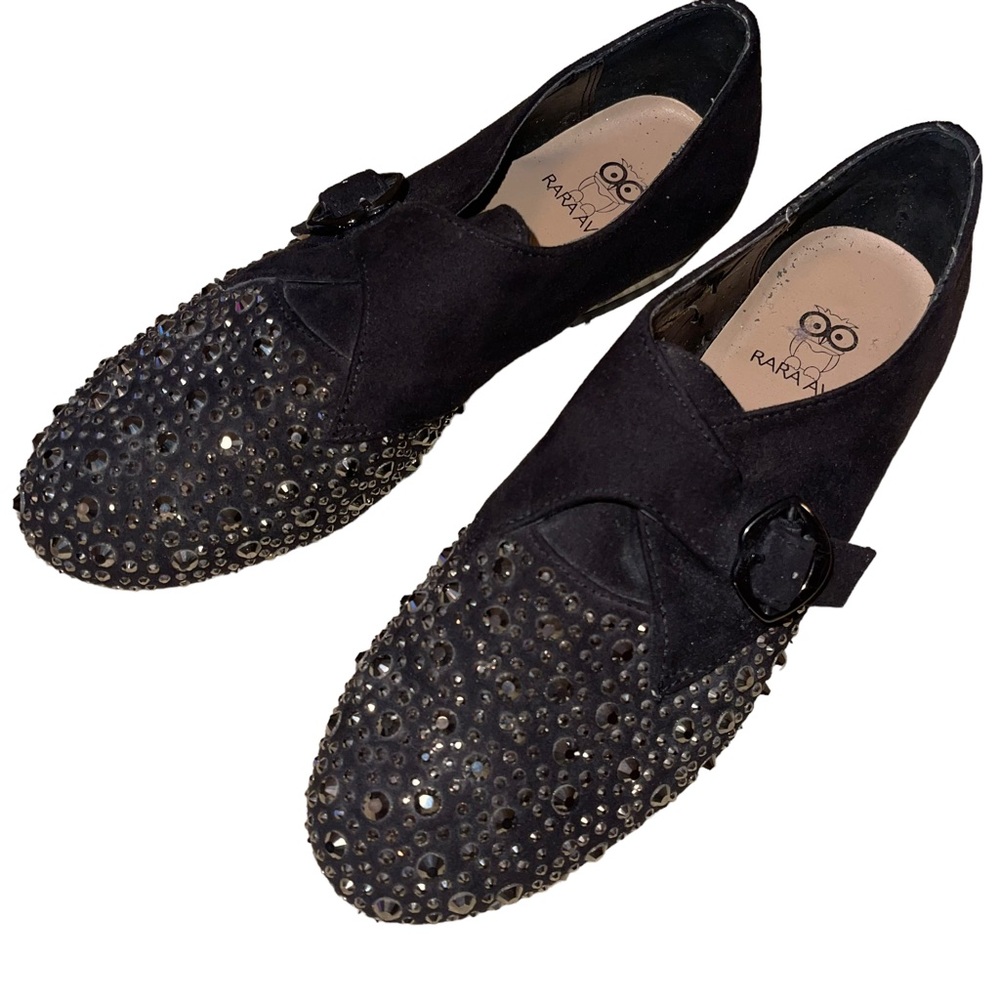 Rara Avis Studded Suede Lip Kiss Buckle Dance Shoe Loafer Black Size 6M EUC